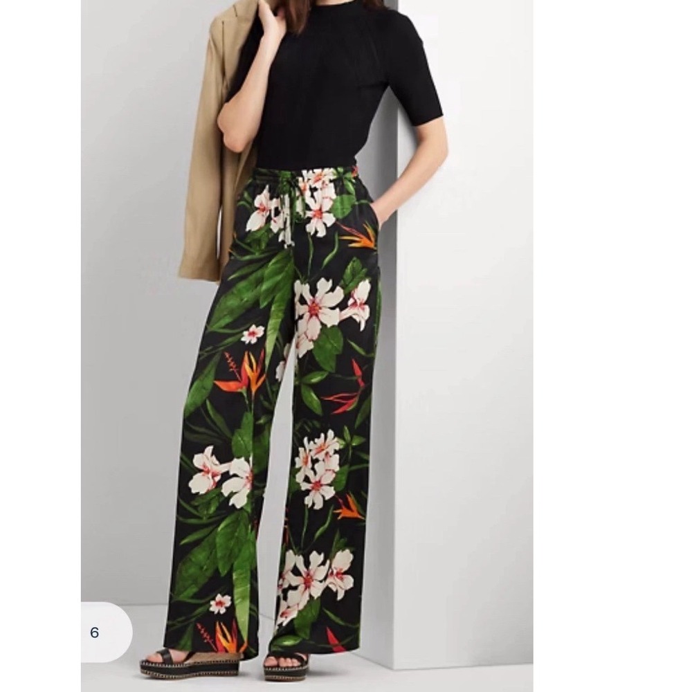 Lauren Ralph Lauren Womens MultiColor Floral Satin Charmeuse Wide-Leg Pant